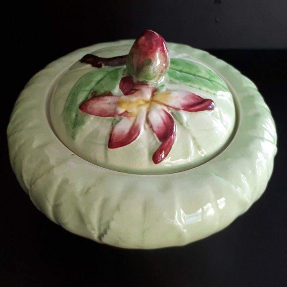 Carlton Ware collectibles Green with Apple Blossom Jam pot Australian design - Picture 2 of 9